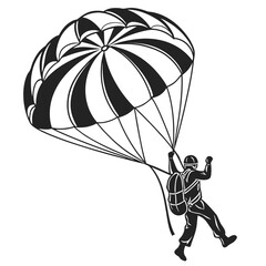 Skydiving Vector Silhouette – Extreme Parachute Jump Freefall Illustration