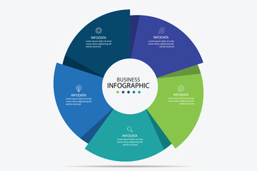 Vector infographic label design with circle infographic template design and 5 options or steps.