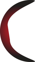 A crescent moon design in a gradient from red to black