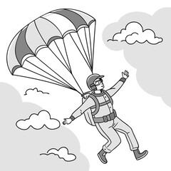 Skydiving Vector Silhouette – Extreme Parachute Jump Freefall Illustration