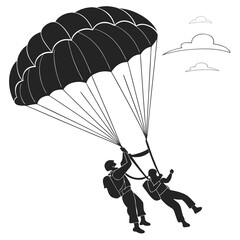 Skydiving Vector Silhouette – Extreme Parachute Jump Freefall Illustration