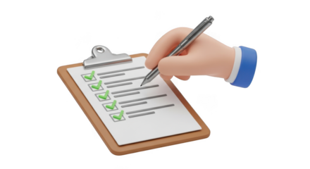 Hand holding pen marking checklist on clipboard completing tasks and achieving goals