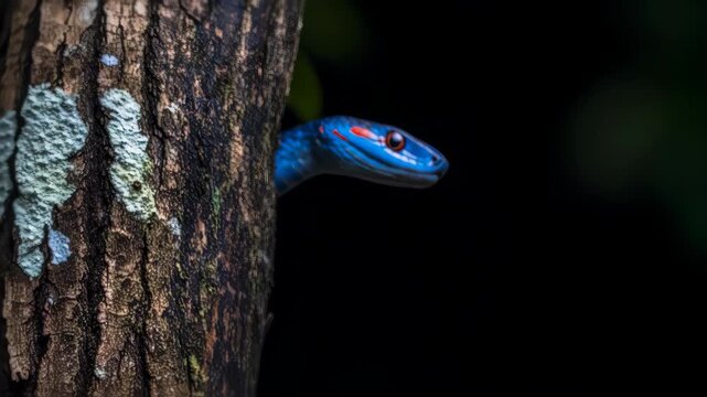 exotic blue skinned snake on the tree 