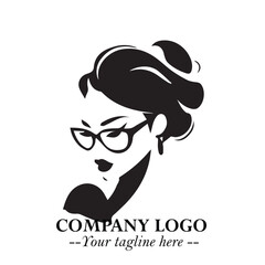 Beautiful Woman with Glasses Logo Symbol in Elegant Minimalist Style and Modern Design