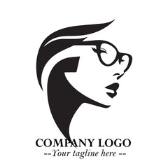 Beautiful Woman with Glasses Logo Symbol in Elegant Minimalist Style and Modern Design