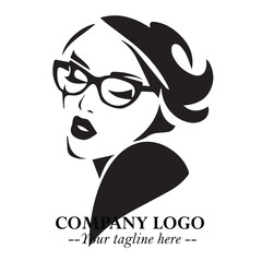 Beautiful Woman with Glasses Logo Symbol in Elegant Minimalist Style and Modern Design