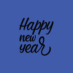 Happy New Year calligraphy on blue background. Golden hand drawn text