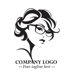 Beautiful Woman with Glasses Logo Symbol in Elegant Minimalist Style and Modern Design