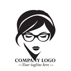 Beautiful Woman with Glasses Logo Symbol in Elegant Minimalist Style and Modern Design