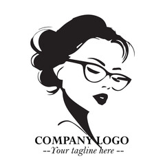 Beautiful Woman with Glasses Logo Symbol in Elegant Minimalist Style and Modern Design