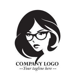 Beautiful Woman with Glasses Logo Symbol in Elegant Minimalist Style and Modern Design
