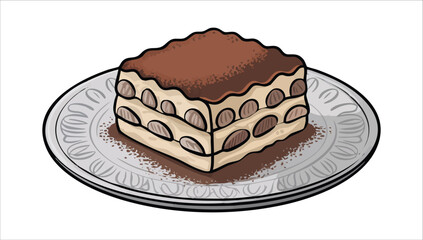 classic tiramisu slice showing coffee soaked layers vector art isolated white