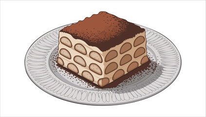 classic tiramisu slice showing coffee soaked layers vector art isolated white
