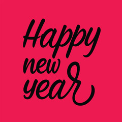 Happy New Year calligraphy on red background. Golden hand drawn text