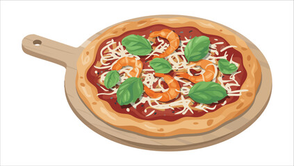 Italian style pizza with marine ingredients cartoon vector art isolated white