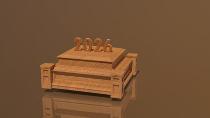 3D Wooden 2026 Text on Pedestal &ndash; New Year Design Render