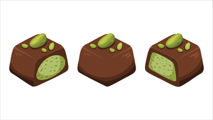 premium Dubai chocolate candies with pistachio paste vector art isolated white