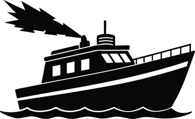 Obraz premium Firefighting Boat Spraying Water In Dynamic Emergency Action Vector silhouette