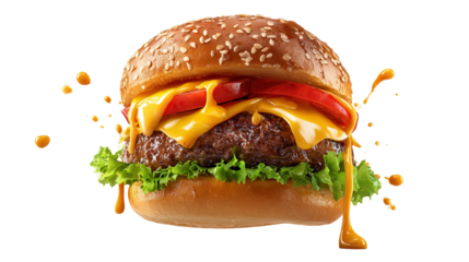 fresh tasty burger isolated on transparent background