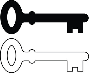 Two antique skeleton keys shown as a black silhouette and a white outline silhouette