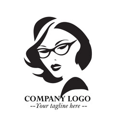 Beautiful Woman with Glasses Logo Symbol in Elegant Minimalist Style and Modern Design