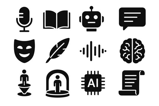 Speech writing vector storytelling open icons projection icon ai microphone brain scroll