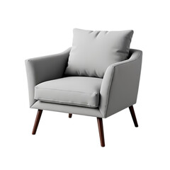 Modern Light Gray Upholstered Armchair isolated on transparent background