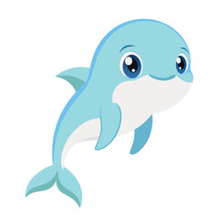 Cute Cartoon Dolphin Character Illustration Swimming Gracefully in the Ocean Depths with Joyful Expression and Playful Spirit