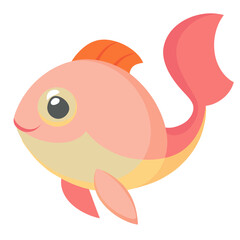 Cute cartoon pink and orange goldfish with big eye swimming gracefully in the white isolated background