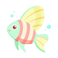 Cute cartoon fish character with stripes swimming in the ocean with bubbles creating a vibrant and colorful aquatic scene
