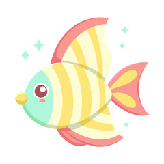 Cute Cartoon Fish with Striped Body and Sparkles Illustration in Vector Format Design Element for Children