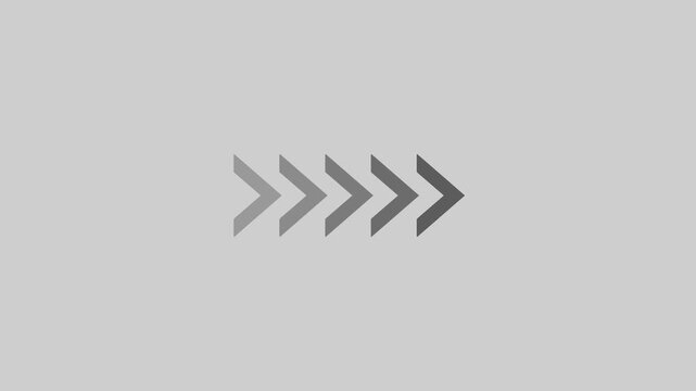 A sequence of four chevron arrows pointing right with the last arrow in a lighter shade of gray on a light gray background