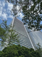 Looking a Exterior of modern architecture in Hong Kong City