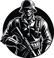 Silhouette of military army with weapons, usa men soldiers with rifle, salute soldier and american veteran. Independence or memorial day background with army soldier silhouette. Pride and honor symbol