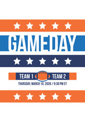 Game Day. American football playoff. Super Party in United States. Final game of regular season. Professional team championship. Ball for american football. Sport poster. Vector illustration