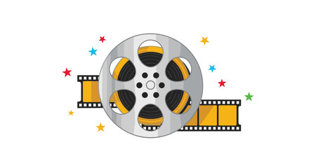 Cinema film reel with vibrant stars for your next movie project or media campaign that captures the joy of filmmaking and creative storytelling