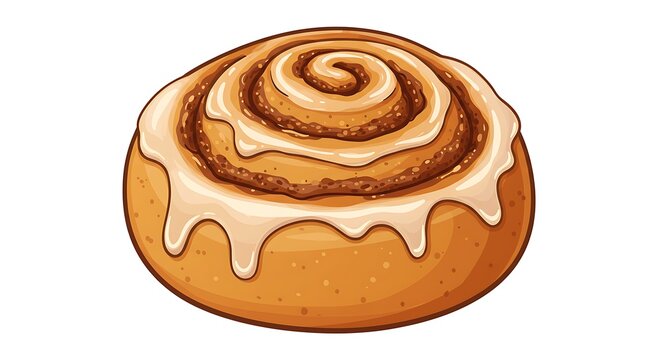 Delicious cinnamon roll with creamy frosting isolated on white background