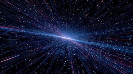 Conceptual illustration of neon hyper flight through hyperspace stars, depicting a futuristic journey, time warp travel, and immersive sci-fi space adventure visuals.
