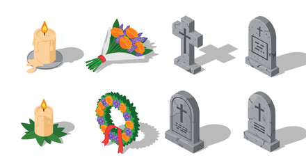 Remembering loved ones with candles, flowers, and tombstones to honor their memory and legacy for memorial designs and remembrance projects