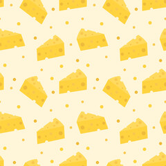 Seamless pattern with sliced cheese isolated on background.Food repeat pattern.Vector graphic surface wallpaper.