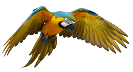 Blue and Gold Macaw Parrot Flying with Wings Extended