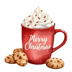 Chrismas Cup of Coffee and Cookies - Christmas Clipart on White Background