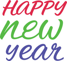 Happy New Year calligraphy on a white background. Golden hand-drawn text  