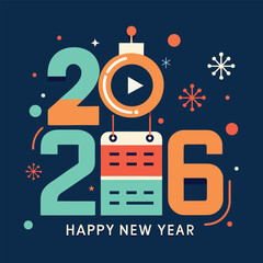 Happy New Year 2026 celebration holiday festive greeting card calendar party design event occasion line silhouette