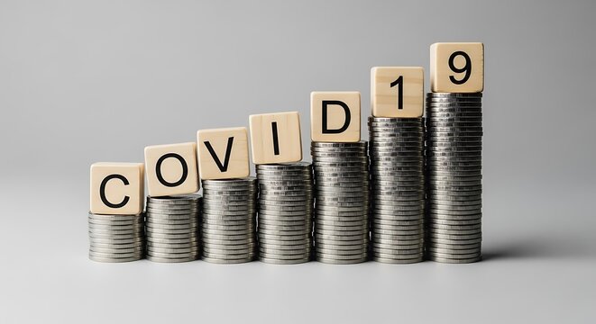 Covid19 text on stacked coins showing financial growth and economic impact of the pandemic - Powered by Adobe
