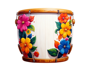 Colorful Folk Art Drum Vector with Hand-Painted Floral Decoration
