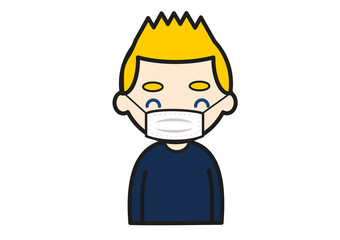 マスク姿で笑顔の若い白人男性