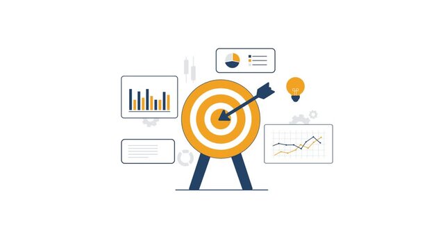 4k Business Target Achievement. Marketing Strategy and Data Analysis Concept Animation Video