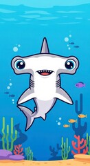 Adorable Hammerhead Shark Swimming in the Deep Blue Ocean Sea