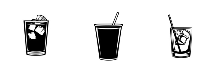 Classic cocktail drinks displayed in a stylish arrangement on a white background